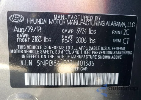 2018 Hyundai Elantra Sel из США, поврежденный, VIN 5NPD84LF3JH401385